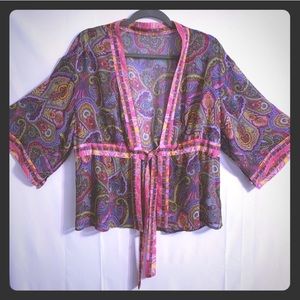 Coldwater Creek sheer kimono tie front top